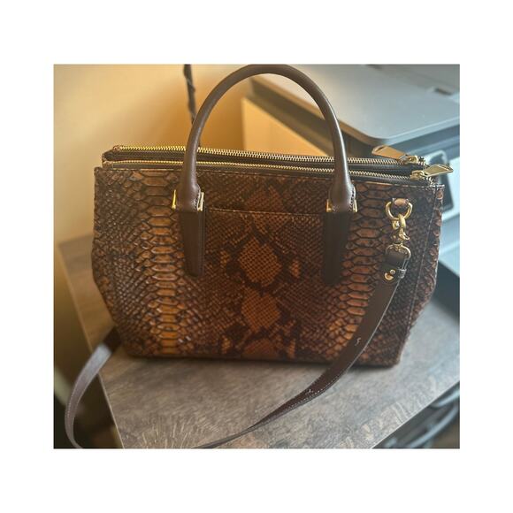 NWOT BRAHMIN SNAKESKIN EMBOSSED LEATHER 2 WAY HANDBAG - Picture 3 of 13